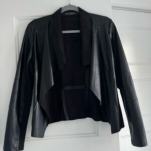 Women's Black Leather Open Front Jacket